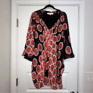 Diane Von Furstenberg Fleurette Silk Floral Print Kimono Batwing Tunic Dress
